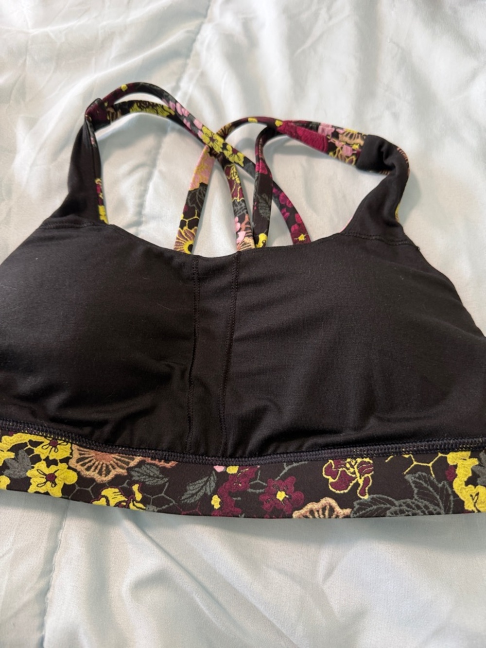 lululemon athletica Floral Strappy Sports Bra in Black, Pink and Yellow size 4 - Picture 4 of 6